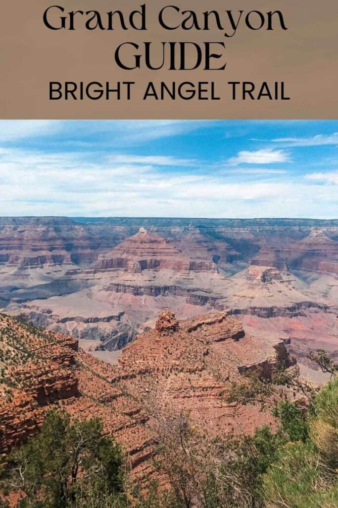 Picture of the grand canyon and a sign saying Bright Angel Trail