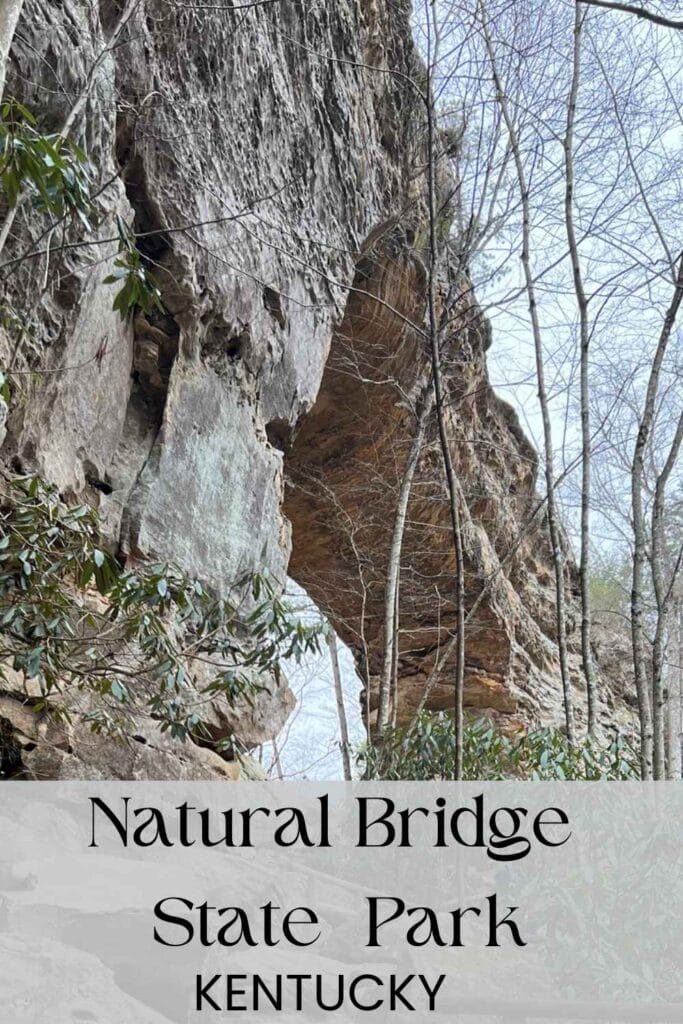ock bridge with a sign that states Natural Bridge State Park kentucky