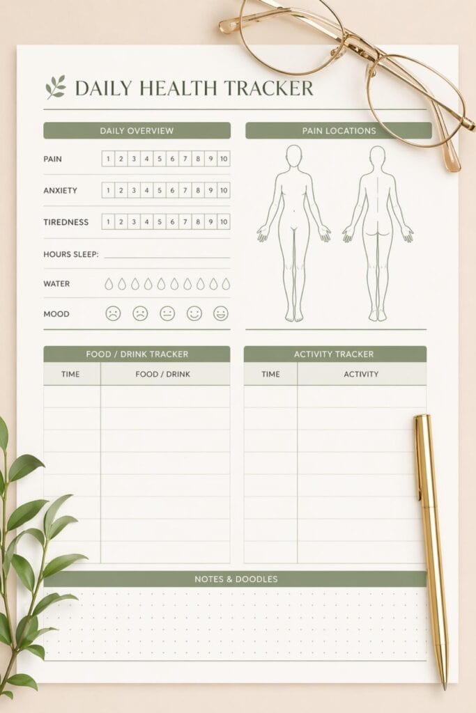 functional medicine symptom tracker printable for tracking pain mood sleep and daily health patterns