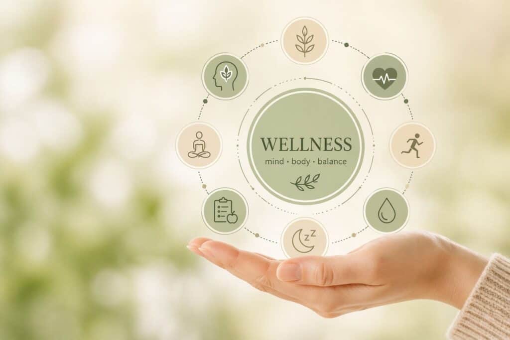 systems biology in functional medicine showing interconnected body systems and wellness balance